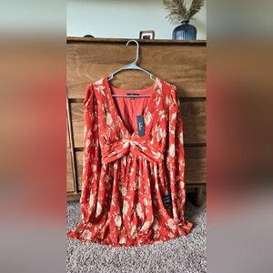 NWT! Rust Orange Lulus Mini Dress Long Sleeve sz S and M